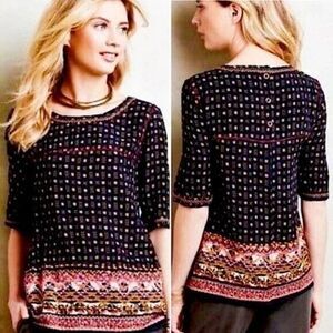 Holding Horses Anthropologie Top Navy & Gold with Embroiery Size 0 Oversize